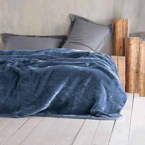 Κουβέρτα Βελουτέ Μονή (160x220) Rythmos Velour Μπλε