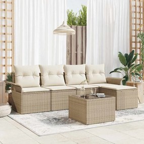 vidaXL Σετ Καναπέ Κήπου με μαξιλάρι 6 pcs Μπεζ Πολυ ράταν