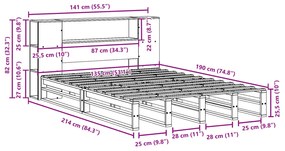 Κρεβάτι Βιβλιοθήκη Χωρίς Στρώμα Καφέ 135x190 εκ Μασίφ Πεύκο - Καφέ