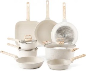 VEVOR 19 Piece Pots and Pans Set Granite Nonstick Kitchen Cookware White