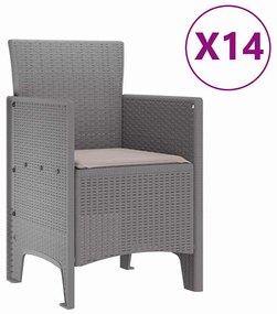 vidaXL Σέτ φαγητού για κήπο 15 pcs Ανοιχτό γκρι Rattan Polt