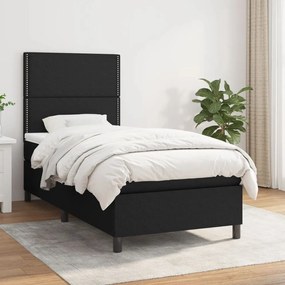 vidaXL Κρεβάτι Boxspring με Στρώμα Μαύρο 90x200 εκ. Υφασμάτινο