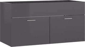 vidaXL Ντουλάπι Νιπτήρα Γυαλιστερό Γκρι 90x38,5x46 εκ. από Επεξ. Ξύλο