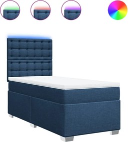 vidaXL Κρεβάτι Boxspring με Στρώμα Μπλε 90x190 εκ.Υφασμάτινο