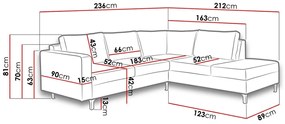 Γωνιακός Καναπές Providence 138, 260x212x81cm, 115 kg, Πόδια: Μέταλλο | Epipla1.gr