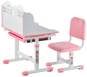 VEVOR Kids Study Chair and Desk with Bookshelf &amp; Drawer Adjustable Height Pink