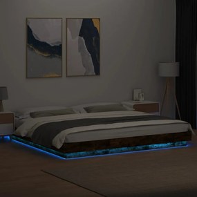 vidaXL Πλαίσιο Κρεβατιού με Φώτα LED Καπνιστή δρυς200x200εκ.Επεξ. Ξύλο