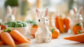 Intra Συλλεκτικό Ξύλινο Παζλ Plywood 4mm - Πασχαλινά ειδώλια κουνελιών και λαχανικά στο τραπέζι Σε Ξύλινο Κουτί - Διαστάσεις Puzzle: 10x10 cm – 25 κομμάτια