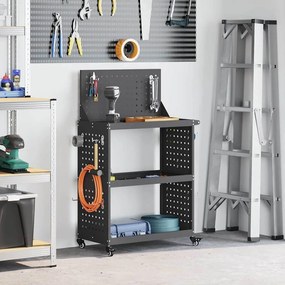 vidaXL Καρότσι εργαλείων με ράφι Μαύρο 65 x 35 x 111 εκ Κρύα χάλυβας