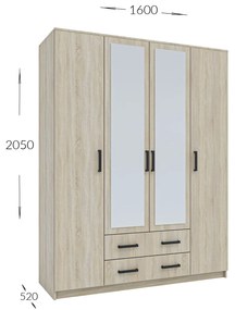 Ντουλάπα Τετράφυλλη Simple 4D2D Σονόμα 160x52x205cm - GR-SIM4D2D