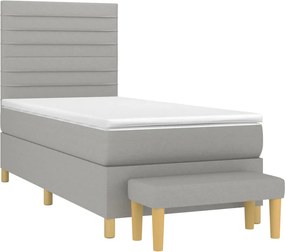 vidaXL Κρεβάτι Boxspring με Στρώμα Ανοιχτό Γκρι 100x200 εκ. Υφασμάτινο