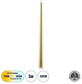 Κρεμαστό Φωτιστικό Οροφής Μονόφωτο LED 3W 330lm TEARS Globostar 61310 Χρυσό