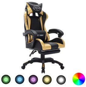 Καρέκλα Racing με Φωτισμό RGB LED Χρυσό/Μαύρο Συνθετικό Δέρμα - Χρυσό
