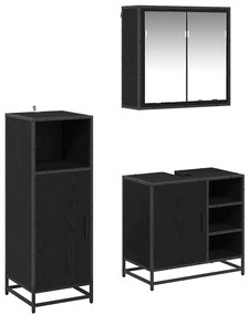 vidaXL Σετ Επίπλων Μπάνιου με ράφι 3 pcs Μαύρη Οξυά Επεξεργασμένο ξύλο