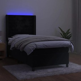 vidaXL Κρεβάτι Boxspring με Στρώμα & LED Μαύρο 80x200 εκ. Βελούδινο
