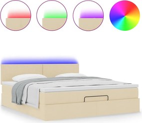 vidaXL Οθωμανικό κρεβάτι με στρώμα &amp; LEDs Cream 160x200cm ύφασμα