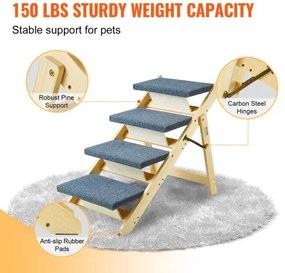 VEVOR  Wooden Pet Stairs/Pet Step with 4 Steps 2-in-1 Foldable Dog Stair 150 lbs