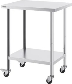 VEVOR Stainless Steel Work Table Commercial Prep Table 24x30 Inch With 4 Casters