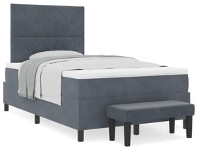 vidaXL Box Spring Bed με Μαξιλάρι & Πάγκο Σκούρο Γκρι 120x190 εκ. Βελούδο