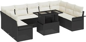 vidaXL Σετ Καναπέ Κήπου με μαξιλάρι 10 pcs Μαύρο Πολυ Ρατάν
