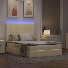 vidaXL LED Κρεβάτι αποθήκευσης με στρώμα Κρέμ 140 x 200 cm Ύφασμα