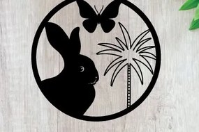 Intra απο ξύλο plywood 3mm-4mm πάχος κοπής με λέιζερ μεταλλικού τοίχου Bunny Sign Δίασταση 40x40 cm INTRAFABR-91447644
