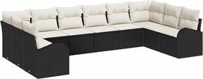 vidaXL Σετ Καναπέ με μαξιλάρι 10 pcs Μαύρο Πολυρατάν