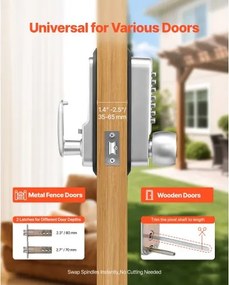 VEVOR Mechanical Keyless Entry Door Lock, 2.0 Code Upgrade, 4-7 Digits Code, Single-Sided Push Button Combination Mechanical Keypad Door Knob, Auto Locking, for Garden Gates, Indoor or Outdoor, Silver