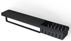 Geesa Frame 8854-400 Black Matt Εταζέρα Αντιστρεφόμενη με Πετσετοκρεμάστρα Σχισμή Αποστράγγισης και Αφαιρούμενο Καλάθι 63cm