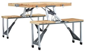 Τραπέζι Κάμπινγκ Πτυσσόμενο με 4 Καθίσματα από Ατσάλι/Αλουμίνιο - Ασήμι
