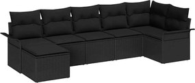 vidaXL Σετ Καναπέ Κήπου με μαξιλάρι 7 pcs Μαύρο Πολυ ράταν