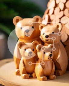Intra Συλλεκτικό Ξύλινο Παζλ Plywood  4mm - Επίδειξη Ξύλινων ειδώλων αρκούδας Σε Ξύλινο Κουτί - Διαστάσεις: 10x10 cm – 25 κομμάτια