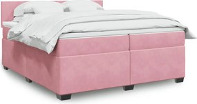 vidaXL Κρεβάτι Boxspring με Στρώμα Ροζ 200x200 εκ. Βελούδινο
