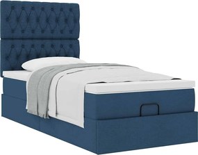 vidaXL Οθωμανικό κρεβάτι με στρώμα μπλε 100x200cm ύφασμα