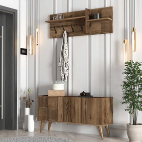 Stewehome Έπιπλο Εισόδου Λευκό με Κρεμάστρες &amp;amp; Ντουλάπι 120x35x60 cm