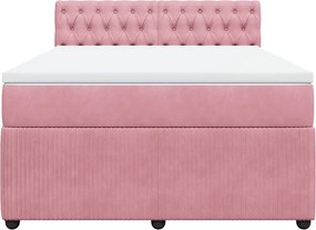 vidaXL Κρεβάτι Boxspring με Στρώμα Ροζ 160x200 εκ. Βελούδινο