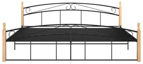 Πλαίσιο κρεβατιού μαύρο μεταλ./μασίφ ξύλο δρυς 200x200 εκ. - Μαύρο