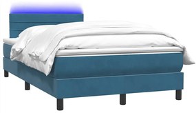 vidaXL Κρεβάτι Boxspring με Στρώμα &amp; LED Σκούρο Μπλε 120x210 εκ. Βελούδινο