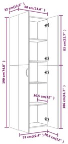 Ντουλάπα Γραφείου Γκρι Sonoma 60x32x190 εκ. Επεξεργασμένο Ξύλο - Γκρι