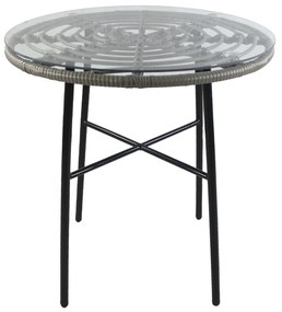 Τραπέζι Κήπου ArteLibre APPIUS Γκρι/Μαύρο Μέταλλο/Rattan/Γυαλί 70x70x74cm