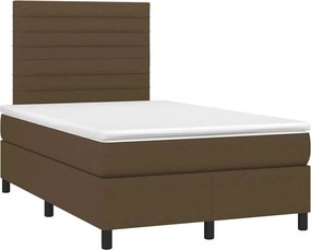vidaXL Κρεβάτι Boxspring με Στρώμα &amp; LED Σκ.Καφέ 120x190εκ. Υφασμάτινο