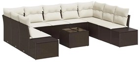 vidaXL Σετ Καναπέ Κήπου με μαξιλάρι 10 pcs Καφέ Πολυ ράταν