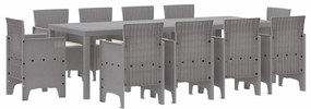 vidaXL Σέτ φαγητού για κήπο 11 pcs Ανοιχτό γκρι Rattan Polt