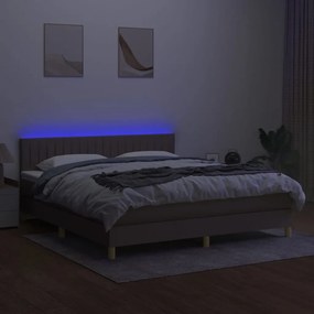 vidaXL Κρεβάτι Boxspring με Στρώμα &amp; LED Taupe 180x200 εκ. Υφασμάτινο
