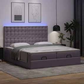 vidaXL Οθωμανικό κρεβάτι με στρώματα &amp; LEDs Γκρι Faux Leather