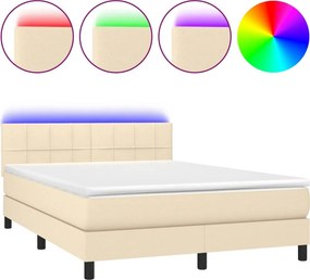 vidaXL Κρεβάτι Boxspring με Στρώμα &amp; LED Κρεμ 140x190 εκ. Υφασμάτινο