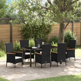 vidaXL Σετ Φαγητού Κήπου με μαξιλάρι 7 pcs Μαύρο 160 x 80 x 73 εκ