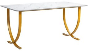 VEVOR Executive Desk, 160 cm W x 80 cm D Large Office Desk, Modern Computer Table Conference Meeting Room Table, Business Furniture Enlarged Desktop for Home Office, White and Gold