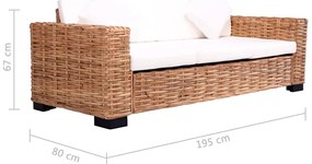 vidaXL Καναπές Τριθέσιος από Γνήσιο Ρατάν