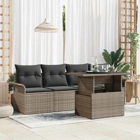 vidaXL Σετ Καναπέ Κήπου 5 Τεμαχίων με Γκρι Μαξιλάρια από Πολυ Rattan